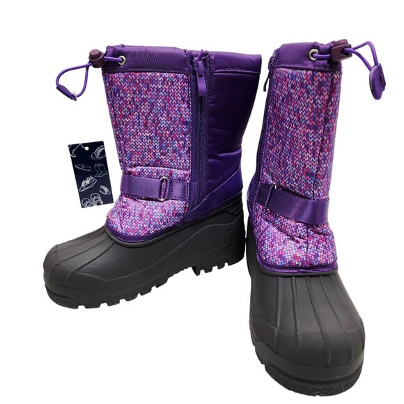 Girls Purple Winter Snow Boots Size 2 Knit Pattern Insulated - Picture 5 of 12